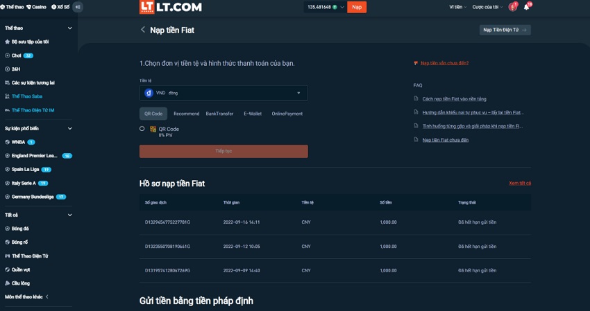 Cach gui tien Letou don vi VND